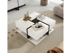 Discount Mesa de centro - 4 gavetas - espaço de arrumação na parte inferior - 78x78x36cm - Branco e Preto Mesa De Centro