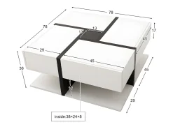Discount Mesa de centro - 4 gavetas - espaço de arrumação na parte inferior - 78x78x36cm - Branco e Preto Mesa De Centro