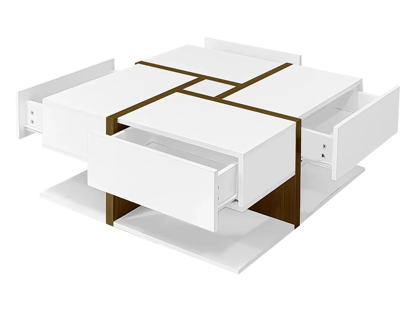 Sale Mesa de centro - 4 gavetas - espaço de arrumação na parte inferior - 78x78x36cm - Branco e Castanho Mesa De Centro