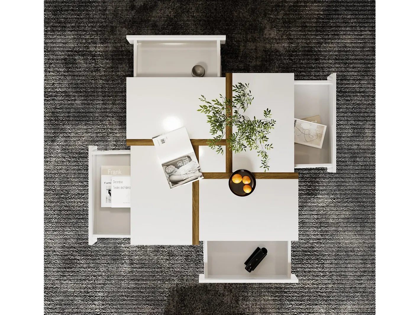 Sale Mesa de centro - 4 gavetas - espaço de arrumação na parte inferior - 78x78x36cm - Branco e Castanho Mesa De Centro