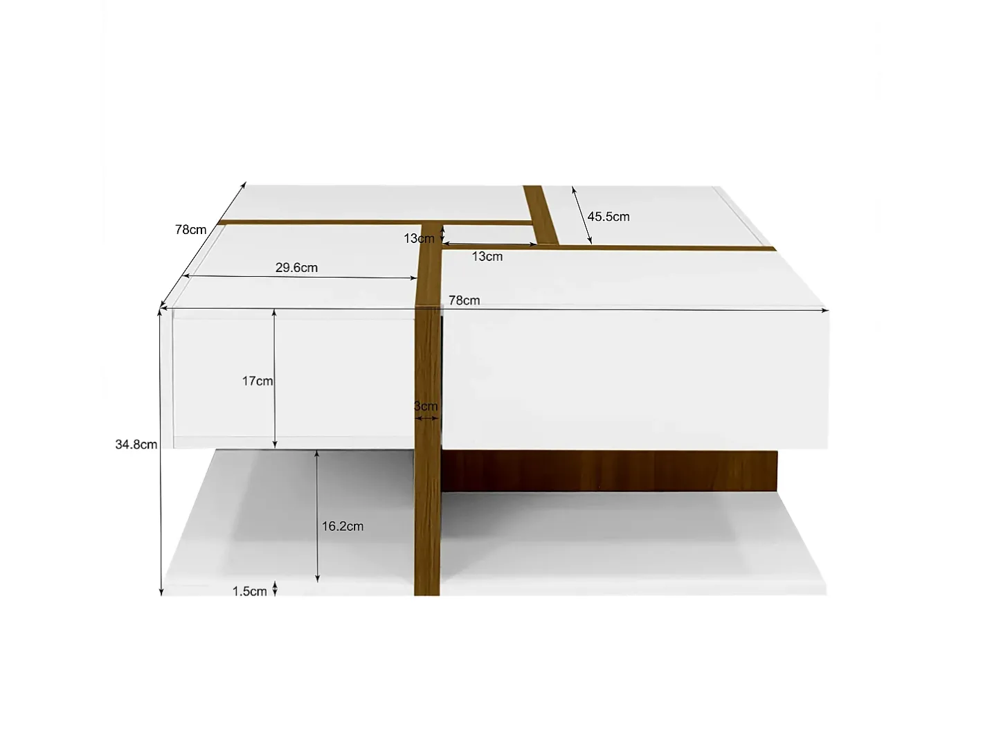 Sale Mesa de centro - 4 gavetas - espaço de arrumação na parte inferior - 78x78x36cm - Branco e Castanho Mesa De Centro
