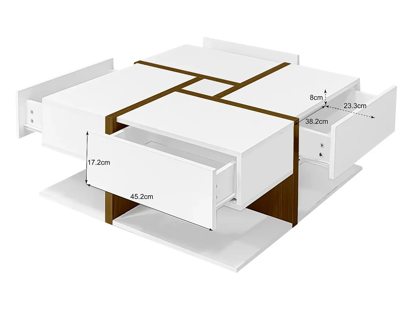 Sale Mesa de centro - 4 gavetas - espaço de arrumação na parte inferior - 78x78x36cm - Branco e Castanho Mesa De Centro
