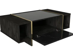 Mesa de centro - 1 porta e 2 nichos - Efeito mármore preto e dourado - CADEBA^Vente-unique Best