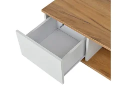 Mesa de centro 70×70×31,5 cm - com 3 gavetas - tampo quadrado - painel de partículas - branco + natural^ModernLuxe Clearance
