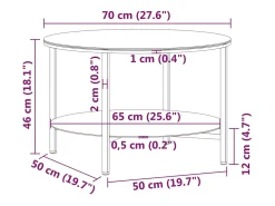 vidaxl Mesa De Apoio*Mesa de centro 70 cm vidro temperado e transparente Preto