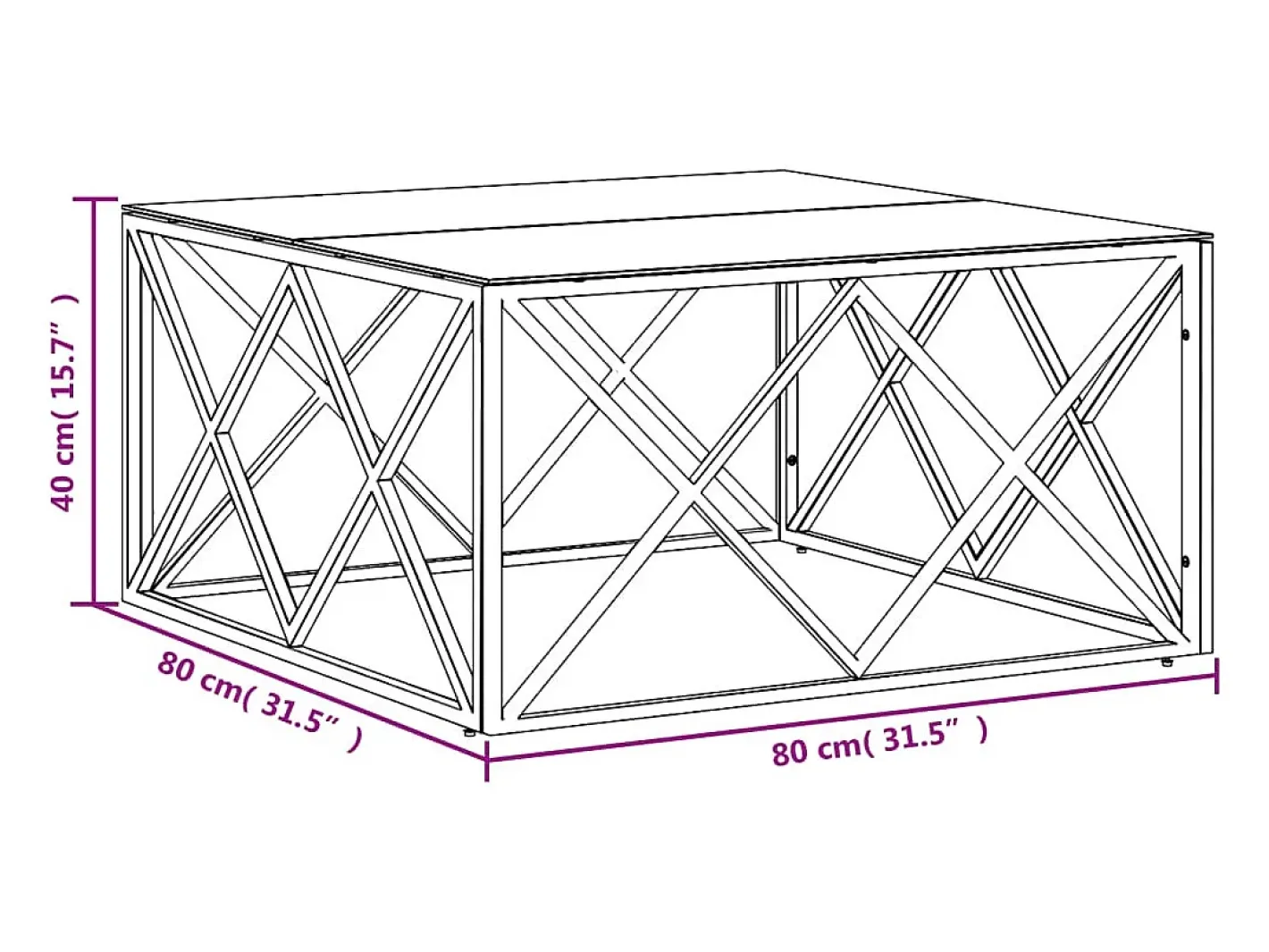Mesa de centro | Mesa de apoio | Mesa de café 80x80x40 cm aço inoxidável e vidro* Discount