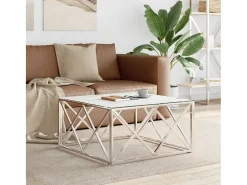 Mesa de centro | Mesa de apoio | Mesa de café 80x80x40 cm aço inoxidável e vidro^ Clearance