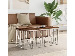 Mesa de centro | Mesa de apoio | Mesa de café aço inoxidável e madeira recuperada maciça* Discount