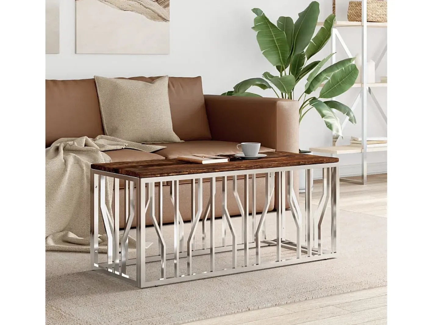 Mesa de centro | Mesa de apoio | Mesa de café aço inoxidável e madeira recuperada maciça* Discount