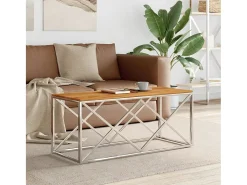 Mesa de centro | Mesa de apoio | Mesa de café aço inoxidável e madeira de acácia maciça* Best