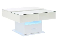 Mesa de centro ajustável 78×78×45,5 cm - com iluminação LED - 1 gaveta - prateleiras abertas -*ModernLuxe Discount