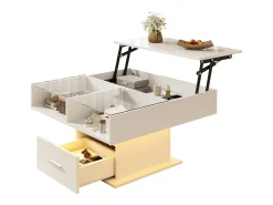 Mesa de centro ajustável 78×78×45,5 cm - com iluminação LED - 1 gaveta - prateleiras abertas -*ModernLuxe Discount