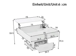 Mesa de centro ajustável 78×78×45,5 cm - com iluminação LED - 1 gaveta - prateleiras abertas -*ModernLuxe Discount