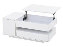 Outlet Mesa de centro ajustável 95×50×34,5 cm - Acabamento brilhante - 1 gaveta e 1 porta - Iluminação LED - Mesa De Centro