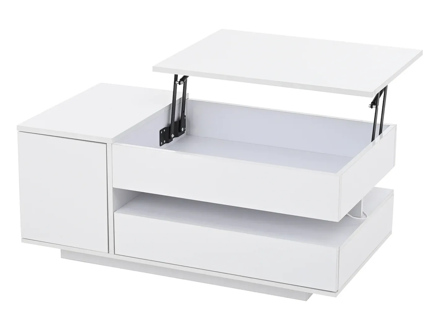 Outlet Mesa de centro ajustável 95×50×34,5 cm - Acabamento brilhante - 1 gaveta e 1 porta - Iluminação LED - Mesa De Centro