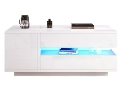 Outlet Mesa de centro ajustável 95×50×34,5 cm - Acabamento brilhante - 1 gaveta e 1 porta - Iluminação LED - Mesa De Centro