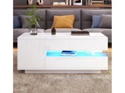 Outlet Mesa de centro ajustável 95×50×34,5 cm - Acabamento brilhante - 1 gaveta e 1 porta - Iluminação LED - Mesa De Centro
