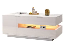 Outlet Mesa de centro ajustável 95×50×34,5 cm - Acabamento brilhante - 1 gaveta e 1 porta - Iluminação LED - Mesa De Centro