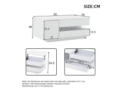 Outlet Mesa de centro ajustável 95×50×34,5 cm - Acabamento brilhante - 1 gaveta e 1 porta - Iluminação LED - Mesa De Centro