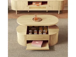 Mesa de centro ajustável 110×55,5×40 cm - laterais curvos - com 1 gaveta - MDF - natural Mesa De Centro