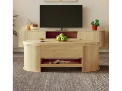 Mesa de centro ajustável 110×55,5×40 cm - laterais curvos - com 1 gaveta - MDF - natural Mesa De Centro