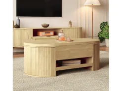 Mesa de centro ajustável 110×55,5×40 cm - laterais curvos - com 1 gaveta - MDF - natural Mesa De Centro