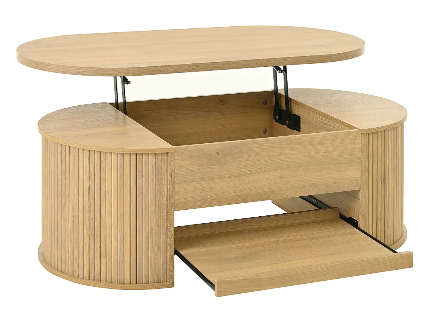 Mesa de centro ajustável 110×55,5×40 cm - laterais curvos - com 1 gaveta - MDF - natural Mesa De Centro