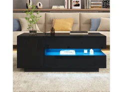 Mesa de centro ajustável 95×50×34,5 cm - Acabamento brilhante - 1 gaveta e 1 porta - Iluminação LED -*ModernLuxe Hot