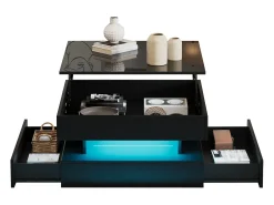 Mesa de centro ajustável 65×65×38,5 cm - acabamento brilhante - com iluminação LED - 2 gavetas -*ModernLuxe New