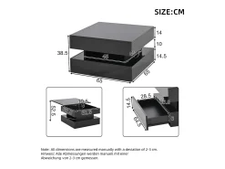 Mesa de centro ajustável 65×65×38,5 cm - acabamento brilhante - com iluminação LED - 2 gavetas -*ModernLuxe New