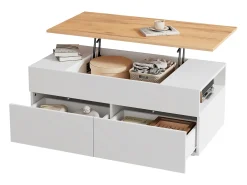 Best Mesa de centro ajustável 100×50×40 cm - com 2 gavetas - MDF - branco + natural Mesa De Centro