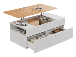 Best Mesa de centro ajustável 100×50×40 cm - com 2 gavetas - MDF - branco + natural Mesa De Centro