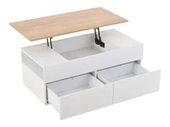 Best Mesa de centro ajustável 100×50×40 cm - com 2 gavetas - MDF - branco + natural Mesa De Centro