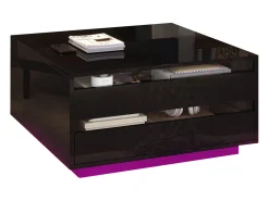 Mesa de centro ajustável 70×70×38 cm - com fita LED - com 1 gaveta e porta basculante -^ModernLuxe