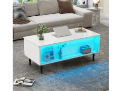 Mesa de centro ajustável 105×50×43 cm - com iluminação LED - tampo de vidro temperado -^ModernLuxe Online