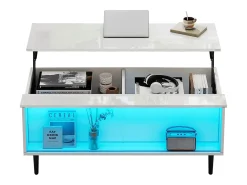 Mesa de centro ajustável 105×50×43 cm - com iluminação LED - tampo de vidro temperado -^ModernLuxe Online
