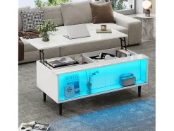 Mesa de centro ajustável 105×50×43 cm - com iluminação LED - tampo de vidro temperado -^ModernLuxe Online