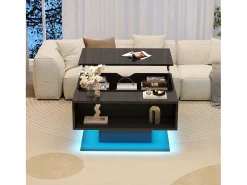 Mesa de centro ajustável 80×77×40 cm - design brilhante - com iluminação LED - armazenamento semiaberto -*ModernLuxe Sale