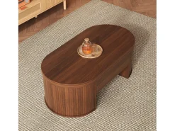 Mesa de centro ajustável 110×55,5×40 cm - laterais curvos - com 1 gaveta - MDF - marrom*ModernLuxe Clearance