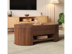 Mesa de centro ajustável 110×55,5×40 cm - laterais curvos - com 1 gaveta - MDF - marrom*ModernLuxe Clearance
