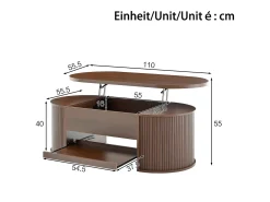 Mesa de centro ajustável 110×55,5×40 cm - laterais curvos - com 1 gaveta - MDF - marrom*ModernLuxe Clearance