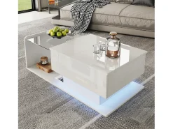 Mesa de centro ajustável alto brilho 100×50×47,5 cm - Tampo de vidro - Iluminação LED - Painéis de partículas -^ModernLuxe Sale