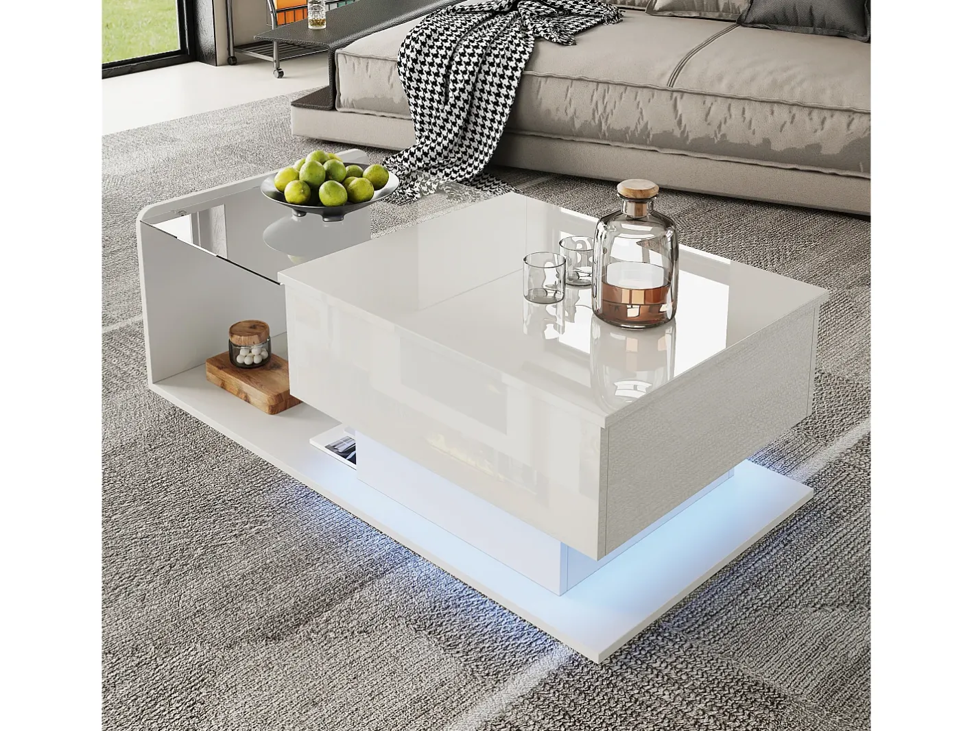 Mesa de centro ajustável alto brilho 100×50×47,5 cm - Tampo de vidro - Iluminação LED - Painéis de partículas -^ModernLuxe Sale