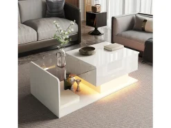 Mesa de centro ajustável alto brilho 100×50×47,5 cm - Tampo de vidro - Iluminação LED - Painéis de partículas -^ModernLuxe Sale