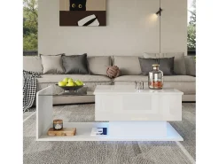 Mesa de centro ajustável alto brilho 100×50×47,5 cm - Tampo de vidro - Iluminação LED - Painéis de partículas -^ModernLuxe Sale