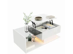 Mesa de centro ajustável alto brilho 100×50×47,5 cm - Tampo de vidro - Iluminação LED - Painéis de partículas -^ModernLuxe Sale