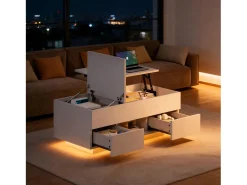 Mesa de centro ajustável em altura 100x45x43 cm - Com 2 gavetas e iluminação LED - Superfície brilhante - Painéis de partículas -*ModernLuxe Outlet