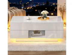 Mesa de centro ajustável em altura 100x45x43 cm - Com 2 gavetas e iluminação LED - Superfície brilhante - Painéis de partículas -*ModernLuxe Outlet