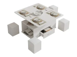 Mesa de centro ajustável em altura 100x50x45cm - multifuncional 4 em 1 - com 1 gaveta - com 4 banquinhos - branca^ModernLuxe Hot