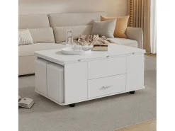 Mesa de centro ajustável em altura 100x50x45cm - multifuncional 4 em 1 - com 1 gaveta - com 4 banquinhos - branca^ModernLuxe Hot